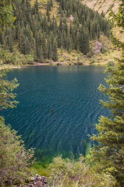 Güzel manzara yüksek dağ gölü Kulsay Kazakistan'ın