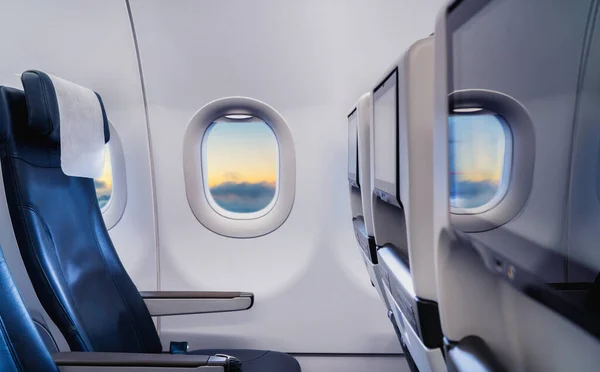 Assentos Avião Com Vista Janela Sobre Nuvens — Fotografia de Stock