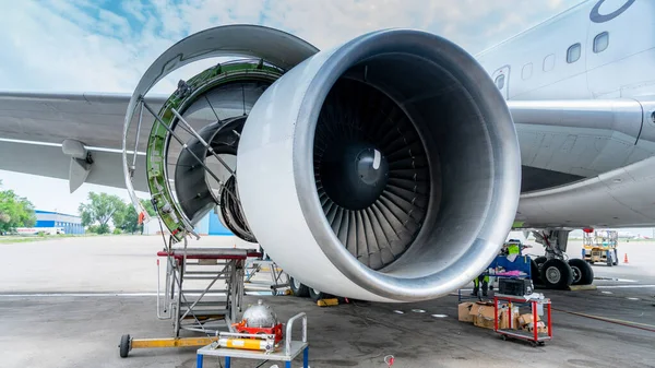 Jet Engine Aircraft Opened Maintenance Period Check Aviation Industrial Service — Stock Photo, Image