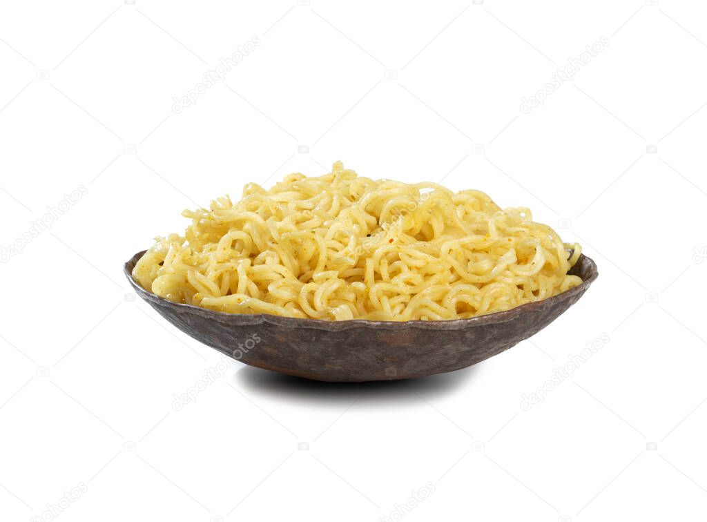 Plain Maggi Noodles, Instant Masala Maggi Isolated on White Background 