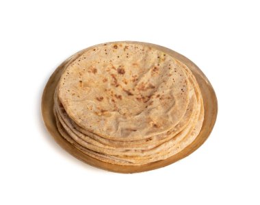 Geleneksel Hint Mutfağı Chapati Roti, Fulka, Paratha, Hint Ekmeği, Düz Ekmek, Chapathi, Wheaten Düz Ekmek, Chapatti, Chappathi veya Beyaz Arkaplanda Kulcha olarak da bilinir.