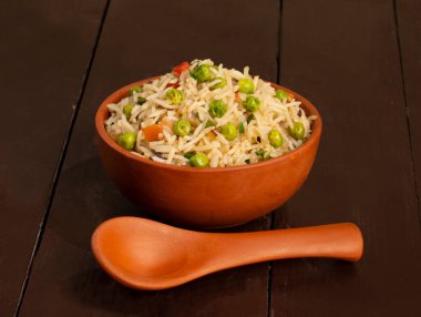 Indian Cuisine Basmati Rice Pilaf, Pulao With Peas or Matar Rice and Vegetables