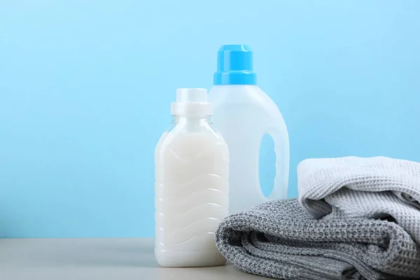 Laundry Detergent Bottles Woolen Sweaters — Stock Photo, Image