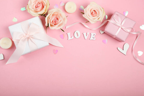 beautiful valentine's day background on colored background with place for text
