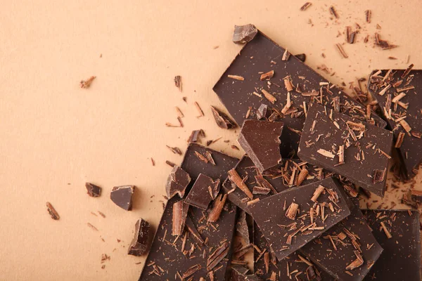 Chocolade Producten Van Verschillende Types Een Gekleurde Achtergrond Close Met — Stockfoto