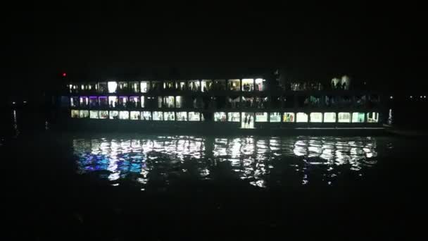 Lancio Passeggeri Corso Sul Fiume Meghna Notte — Video Stock