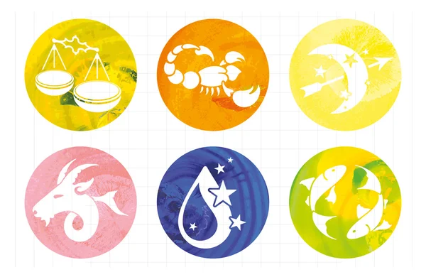 Signs of the zodiac in watercolor circles — Stock Vector