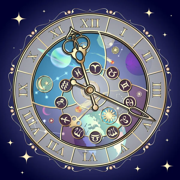 Watch with astrological signs, vector — Stock Vector