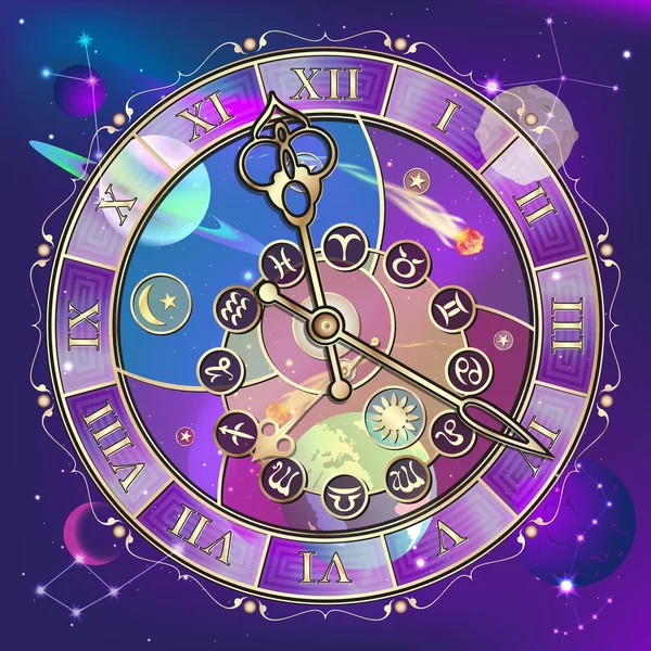 Watch with astrological signs, vector — Stock Vector