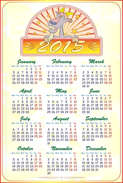 Calendar 2015 with a goat, vector illustration — Stock Vector