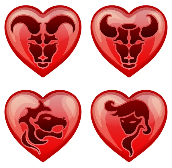Impostare eleganti segni zodiacali nel cuore forma, illustrazione vettoriale — Vettoriale Stock