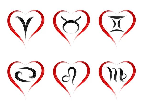Impostare eleganti segni zodiacali nel cuore forma, illustrazione vettoriale — Vettoriale Stock