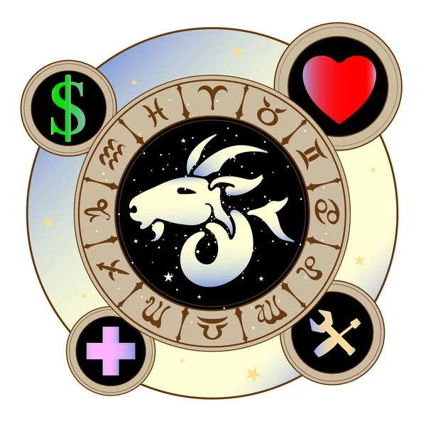 Signos dos ícones do zodíaco medicina, trabalho, coração, Finanças, ilustração vetorial —  Vetores de Stock