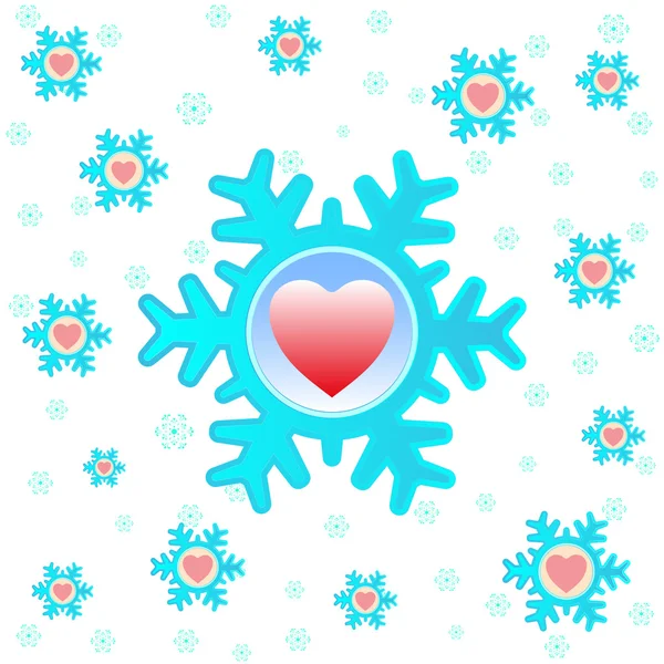 Fondo de Navidad con copos de nieve y corazones, ilustración vectorial — Vector de stock