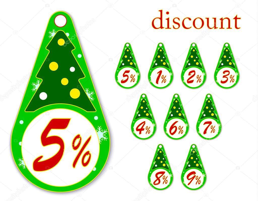 labels with Christmas tree for new year's discounts , vector illustration