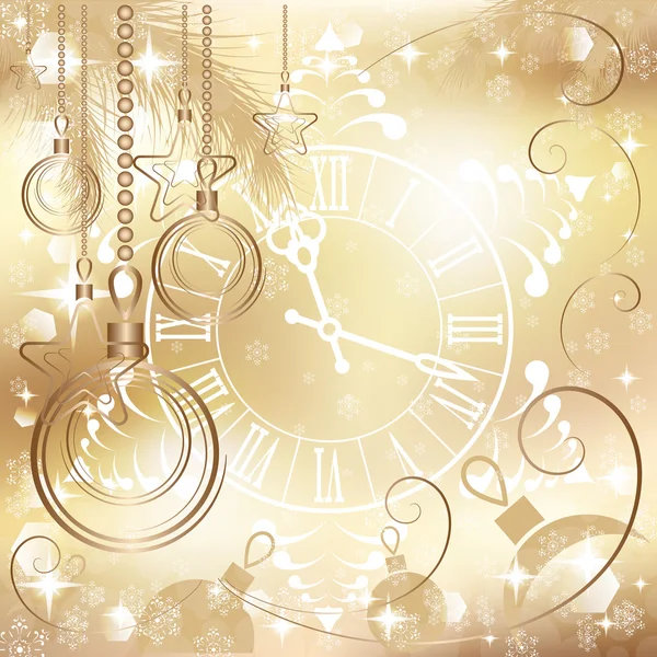 Altın Christmas arka plan ile masa saati, vektör çizim — Stok Vektör