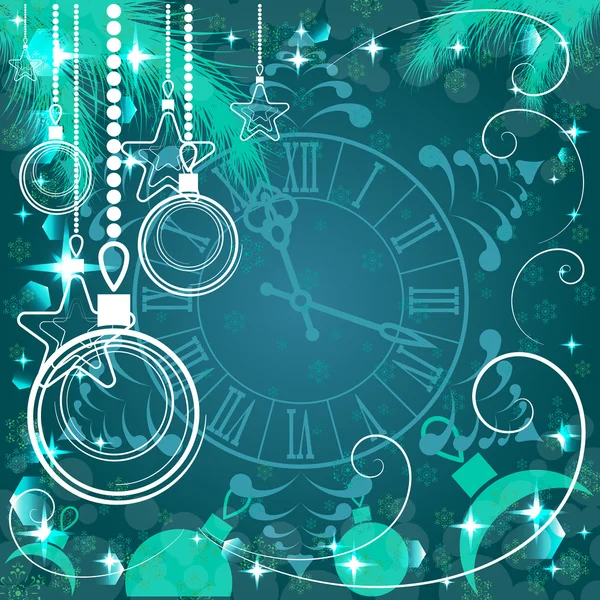 Noel arka plan ile saat yeşil, illüstrasyon vektör — Stok Vektör