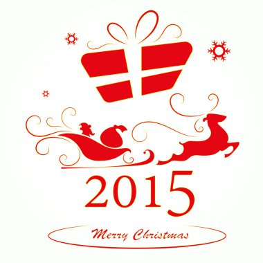 Neşeli Noel arka plan, Noel Baba'ya bir atlı kızak ve hediye kutusu vektör çizim