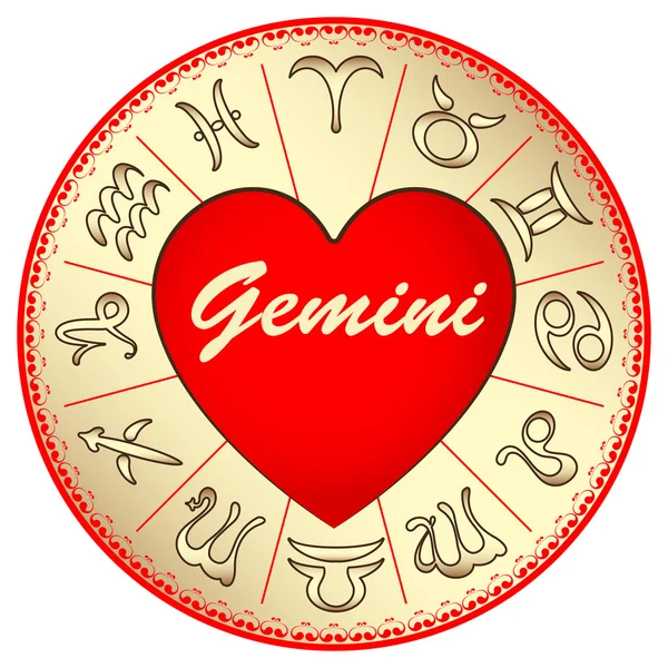 Segno zodiacale Gemelli, per gli amanti a San Valentino, illustrazione vettoriale — Vettoriale Stock