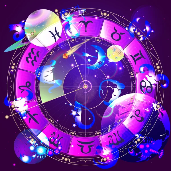 The signs of the zodiac, zodiac circle in space — Stock Vector