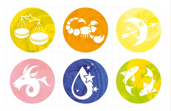 Signs of the zodiac in watercolor circles, vector illustration — Stock Vector