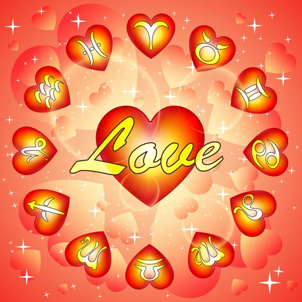 Signos del zodiaco en el día de San Valentín, horóscopo para el amor, vector de ilustración — Archivo Imágenes Vectoriales