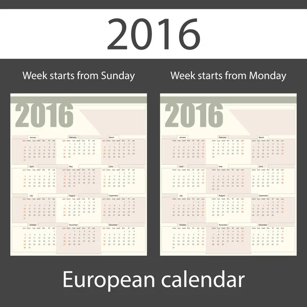 Календарь 2016, набор из двух шаблонов — стоковый вектор