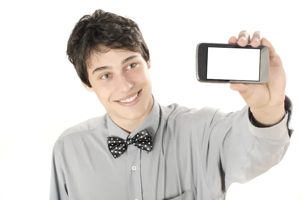 Felice uomo d'affari scattare una foto selfie con il suo smartphone . — Foto Stock