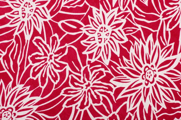 White floral pattern on red fabric. — Stock Photo, Image