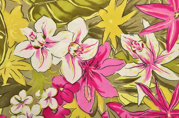 Patrón floral tropical colorido en tela . —  Fotos de Stock