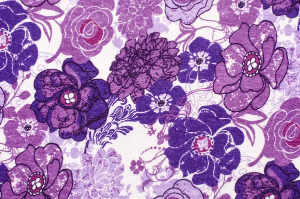 Purple floral pattern on white fabric. — Stock Photo, Image