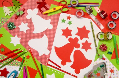 Noel için sanat ve el sanatları malzemeleri.