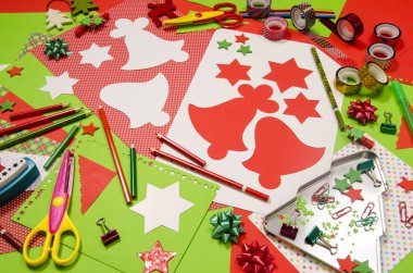 Noel için sanat ve el sanatları malzemeleri.