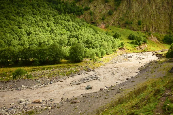 位于北高加索山区的朱丽 苏夏季峡谷全景 岩石上有松树 松柏和白桦树 还有克孜尔 库尔山河 — 图库照片