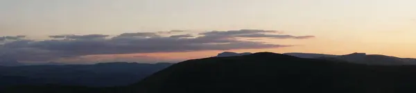 Panorama Grand Angle Des Montagnes Caucase Soir Coucher Soleil Avec — Photo