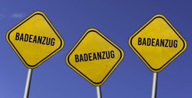 Badeanzug - mavi arkaplanlı üç sarı tabela