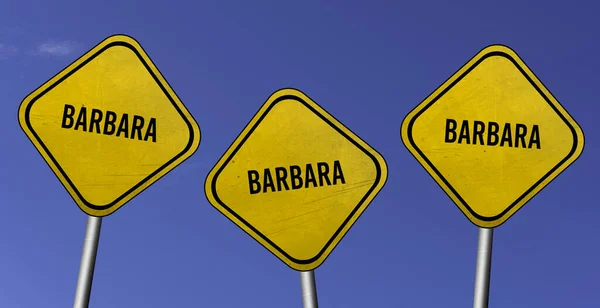 Barbara Three Yellow Signs Blue Sky Background — Stock Photo, Image