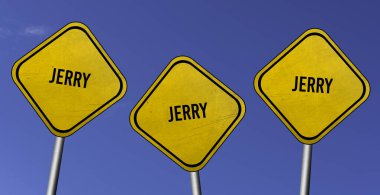 Jerry - mavi arkaplanlı üç sarı tabela