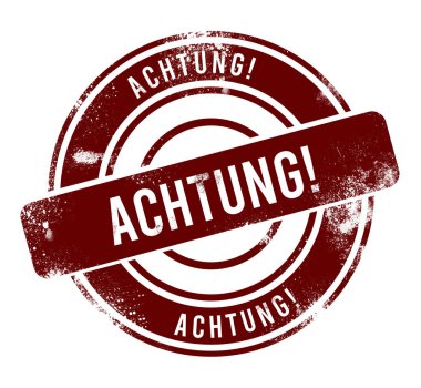 Achtung! - kırmızı yuvarlak grunge düğmesi, damga