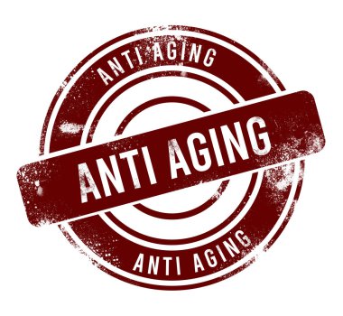 Yaşlanma Karşıtı - Kırmızı yuvarlak grunge tuşu, mühür