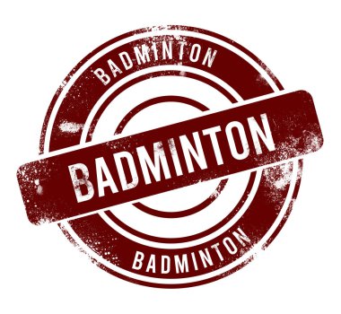 Badminton - kırmızı yuvarlak grunge düğmesi, damga