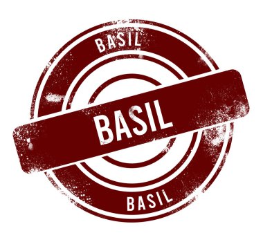 Fesleğen - kırmızı yuvarlak grunge düğmesi, pul