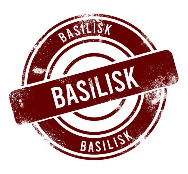 Basilisk - kırmızı yuvarlak grunge düğmesi, damga