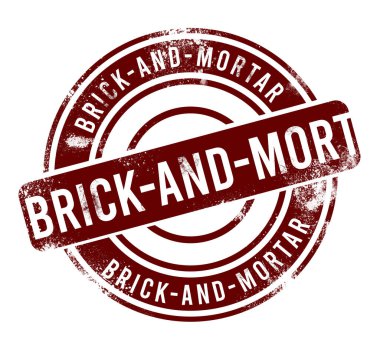 Tuğla ve harç - kırmızı yuvarlak grunge düğmesi, damga