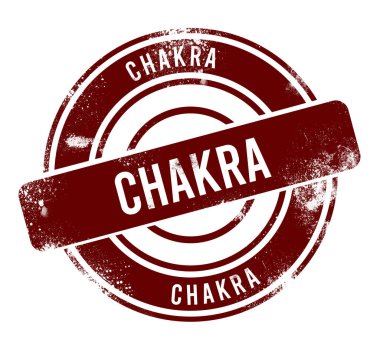 Çakra - kırmızı yuvarlak grunge düğmesi, damga