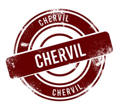 chervil - kırmızı yuvarlak grunge düğmesi, damga