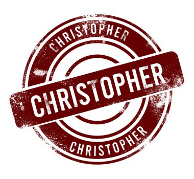 Christopher - kırmızı yuvarlak grunge düğmesi, damga