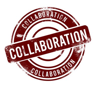 İşbirliği - kırmızı yuvarlak grunge düğmesi, damga