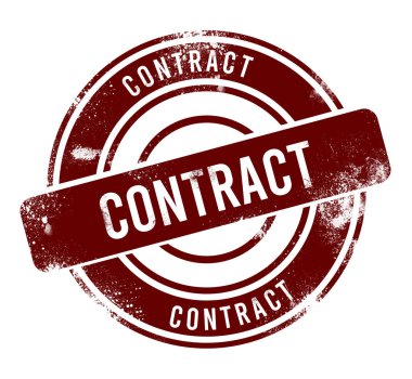 Sözleşme - kırmızı yuvarlak grunge düğmesi, damga