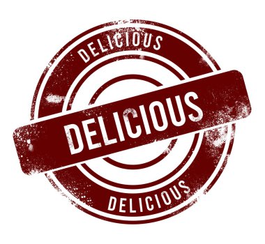 Lezzetli - kırmızı yuvarlak grunge düğmesi, damga